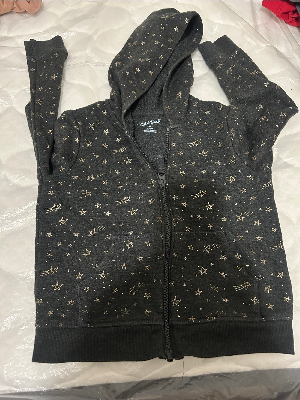 Cat & Jack Black Zip Hoodie with Gold Star Print